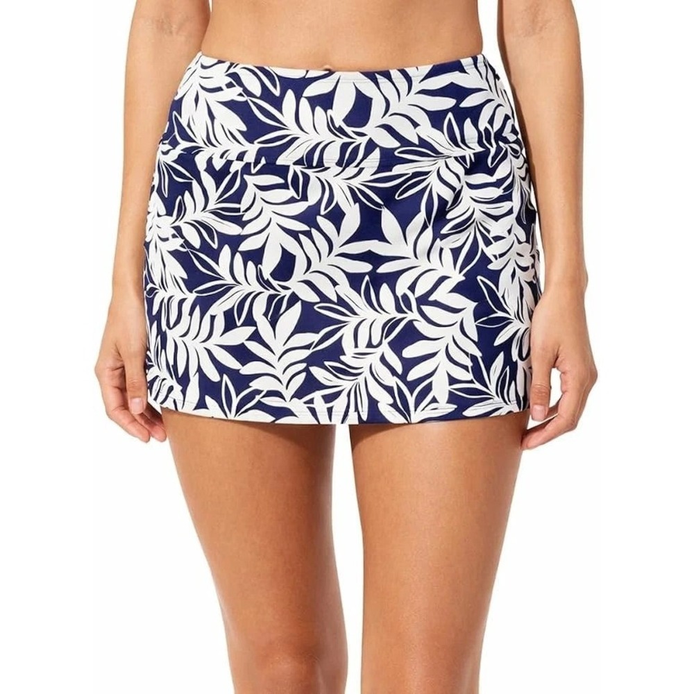 Hurley Womens Swim Skort UPF 50+ Navy White Tropical Leaf Print Size Medium NWT